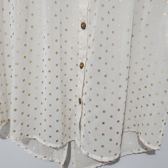 Mine - Shirt Button Up Sheet Tank Back Slit - Size M - Cream Gold Polka Dot - Picture 5 of 10